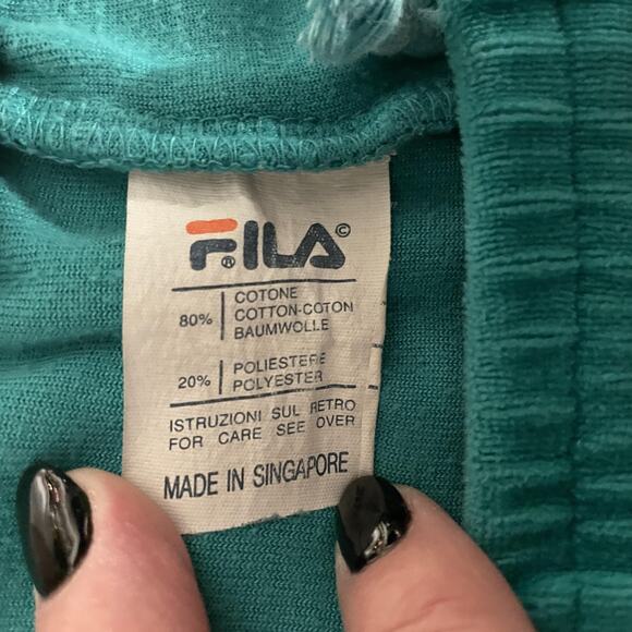 Vintage 90s FILA Pants Men 38 Teal Velour Sweatpants Joggers Elastic Cuffs Logo - Picture 5 of 12